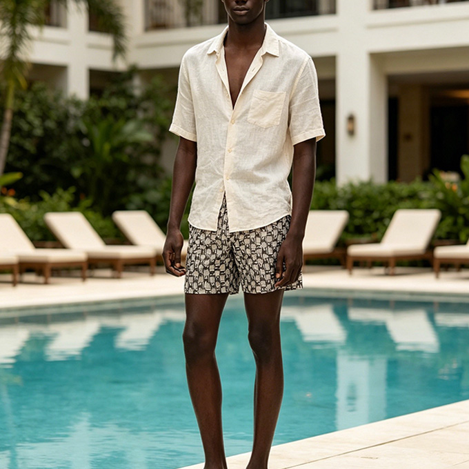 hermes allover geometric print drawstring swim shorts